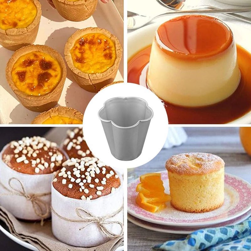 Bukela Pudding Cup Mold, 10 Pcs Individual Molds Egg Tart Molds Reusable Pudding Cups Chocolate Molten Pans Aluminum Cupcake Cake Cookie Mold (Flower) - Image 3